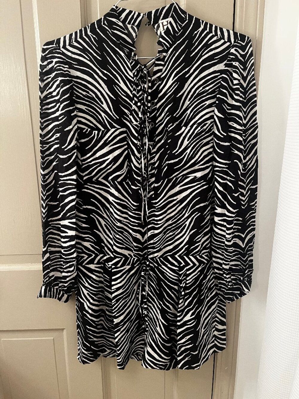 Haute Hippie Black and Ivory Zebra Print Long Sleeve Romper